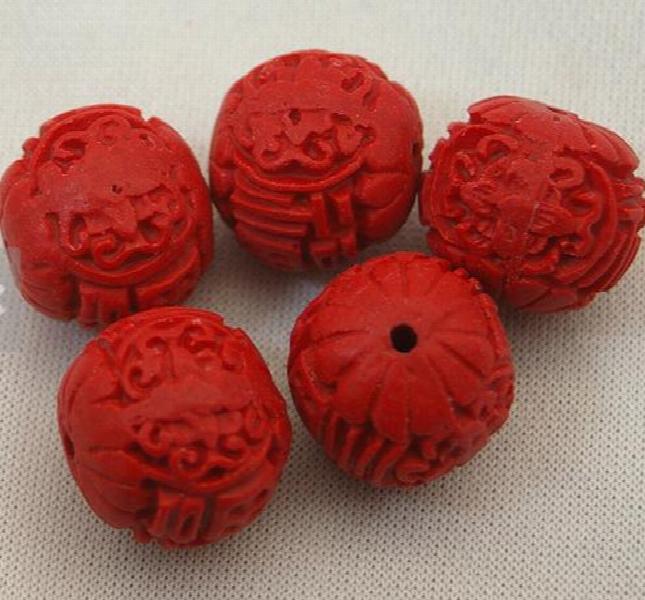 Cinnabar Bead 13MM Round Tribal Red Lacquer Destash Jewelry