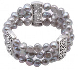 Colorful Natural Pearl Bracelet 3 Strands 8-9mm Adjustable Elastic