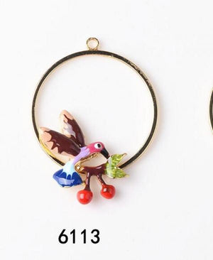 Round Circle Bird Enamel Charm 10pcs for DIY Earring Accessories