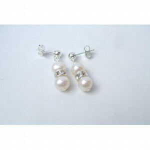 Double Pearl Earring S925 Silver Freshwater Crystal Rhinestone Bridal Gift