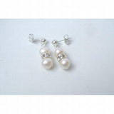 Double Pearl Earring S925 Silver Freshwater Crystal Rhinestone Bridal Gift