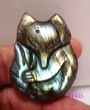 Labradorite Carved Fox Pendant for Women