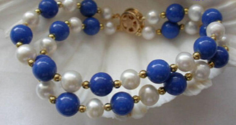 Freshwater Pearl & Lapis Lazuli Bracelet