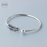 925 Silver Lucky Bead & Feather Bird Cuff Bangle LS110
