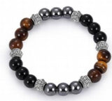 2pcs Tiger Eye Weave Bracelets Hematite Bangels 8mm Agate Elastic Cord