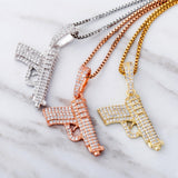 Hip Hop Woman 925 Sterling Silver Glittering Pistol Pendant