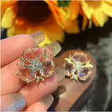 S925 Silver Needle Colorful Treasure Sweet Pink Earrings