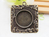 20pcs Square Flower Base Setting Bezel Tray Pendant Charm, 20mm Round Cabochon