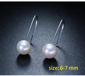 Round Freshwater Pearl Earrings with 925 Sterling Silver for Women
