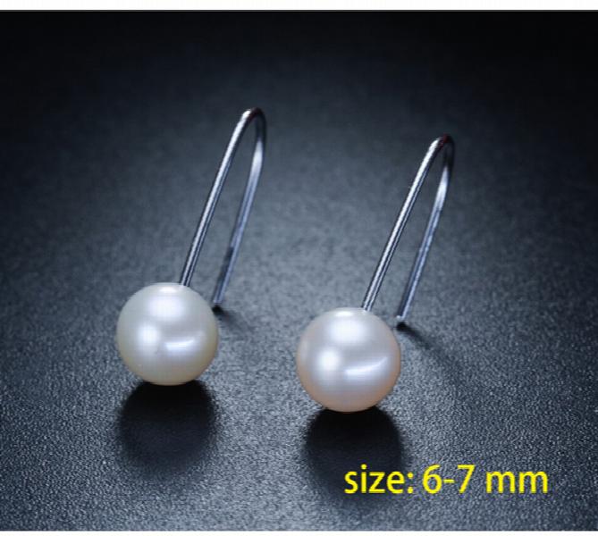 Round Freshwater Pearl Earrings with 925 Sterling Silver for Women