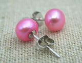 AA Pink Pearl Earrings 8mm S925 Sterling Silver Classic Stud Jewelry