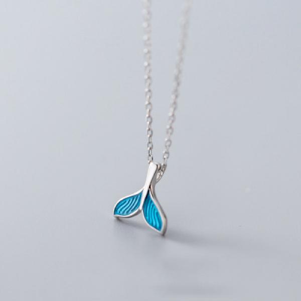 S925 Sweet Whale Dolphin Fish Tail Leaves Pendant Necklace