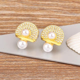 Nidin Pearl Stud Earrings Mushroom Shape Gold/Silver Women Jewelry
