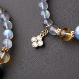 Labradorite/Kyanite Round Bead Bracelet Women 7mm Gray MoonStone Bangle