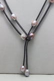 Arriver Leather Pearl Jewelry Gray Leather Natural Pearl Necklace 48 inches