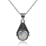 6mm Moonstone Pendant Necklace with Silver Chain 925 Silver Jewelry