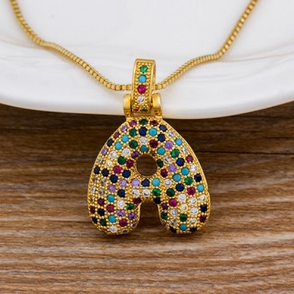 Women's Zircon Initial Necklace Rainbow Name Pendant Birthday Jewelry