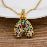 Women's Zircon Initial Necklace Rainbow Name Pendant Birthday Jewelry
