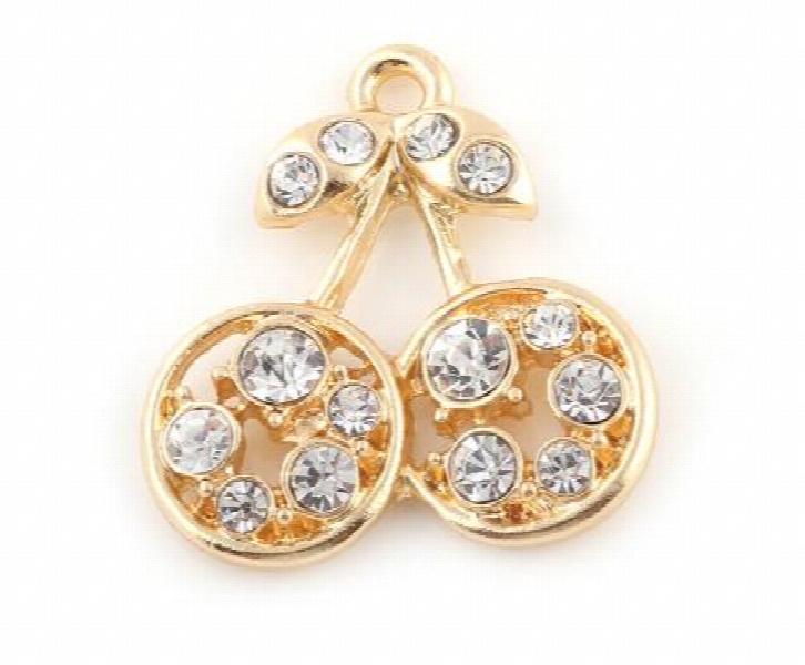 20PCS 25x27mm Rhinestones Cherry Pendant Hang Charms DIY Accessory