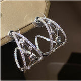 Hollow C-shaped Silver Earrings with Braided Studs