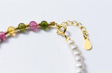 925 Silver Colored Tourmaline Crystal & Pearl Bracelet