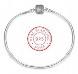 925 Sterling Silver Heart Clasp Crystal Pan Bracelet Bangle