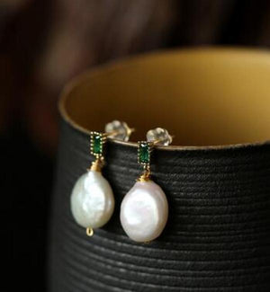 Baroque Emerald 14K Pearl Drop Earrings