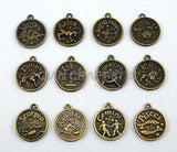100pcs Mixed Zodiac Horoscope Charms Pendants Antique Bronze 20x18mm