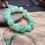 Natural Burmese Jade Two-tone Round Bead Bracelet for Men and Women