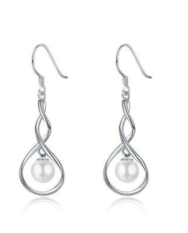 925 Silver Pearl Drop Earrings for Lady Girl Party Jewelry Love Gift