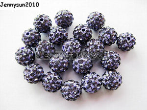 10mm Purple Top Czech Crystal Rhinestone Pave Clay Round Disco Ball Spacer Beads