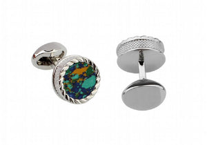 Green Stone Round Cufflinks 16mm L1808