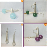 12mm Jade Agate Round Beads S925 Sterling Silver Dangle Earrings