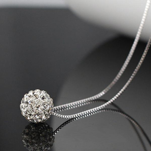925 Sterling Silver Ball Necklace Pendant Women Lady Gift