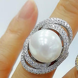 Twist Pearl Statement Ring Women Cubic Zircon Beads Charm Bohemian Beach Jewelry