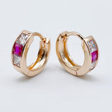 Circle Round Women Fine Jewelry 585 Rose Red Zircon Earrings