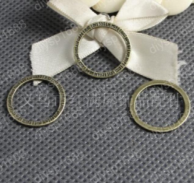 200 pcs Antique Bronze Plated Circle Word Charms Pendants