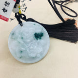 Burmese Emerald Jade Peony Flower Pendant Necklace Two-tone with Tassel