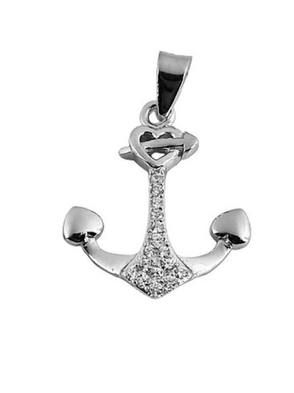 Rhodium-Plated 925 Silver Anchor Pendant
