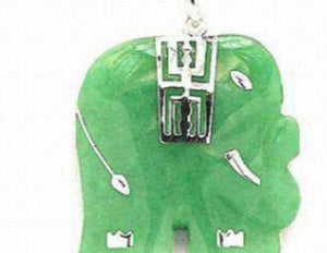 Green Stone Elephant Pendant Necklace 18KWGP