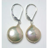 Pale Peach Baroque Pearl Silver Dangle Earrings