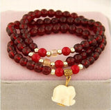 Ethnic Elephant Pendant Red Beads Bracelet Women Accessories Wholesale