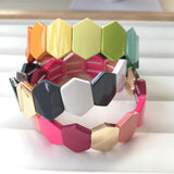 Colorful Enamel Tile Beaded Bracelet, Rainbow Stretch Boho Jewelry