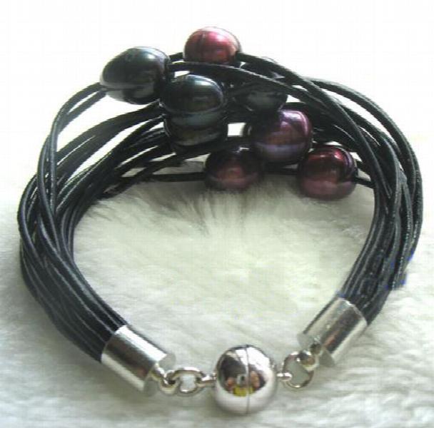 15Row Multicolor Freshwater Pearl Leather Bracelet Magnet Clasp