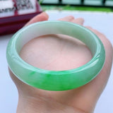Natural Burmese Jadeite Light Green Two-tone 54-64mm Bracelet Princess Jewelry