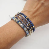 Sodalite Lapis Lazuli Triple Strands 5 Wraps Bohemian Beadwork Crystal Bracelet