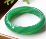 Natural Green Round Bangles Charm Bracelet Hand-Carved