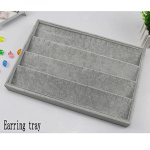 Gray Velvet Earring Display Storage Tray Set