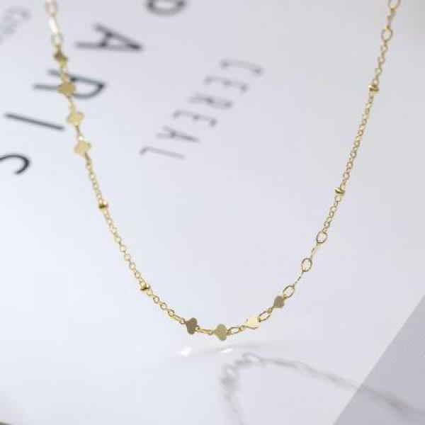 925 Silver Choker Necklace Peach Heart Sequins Fine Jewelry