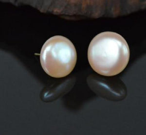 14mm AA Coin Freshwater Pearl Silver Dangle Earrings